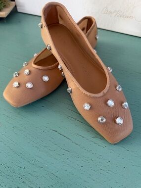 Katy Perry Collections Tan Ballet Flats with Crystal Studs